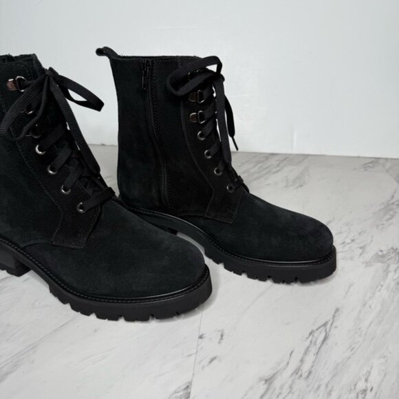 La Canadienne Jacques Black Suede Lace Up Lug Sole Heel Boot 8M - Picture 9 of 14